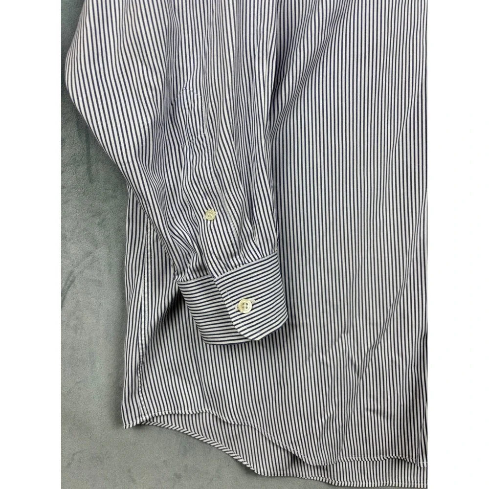 Paul Fredrick Mens 17-32 Blue White Striped Pinpoint Oxford Button Down Shirt